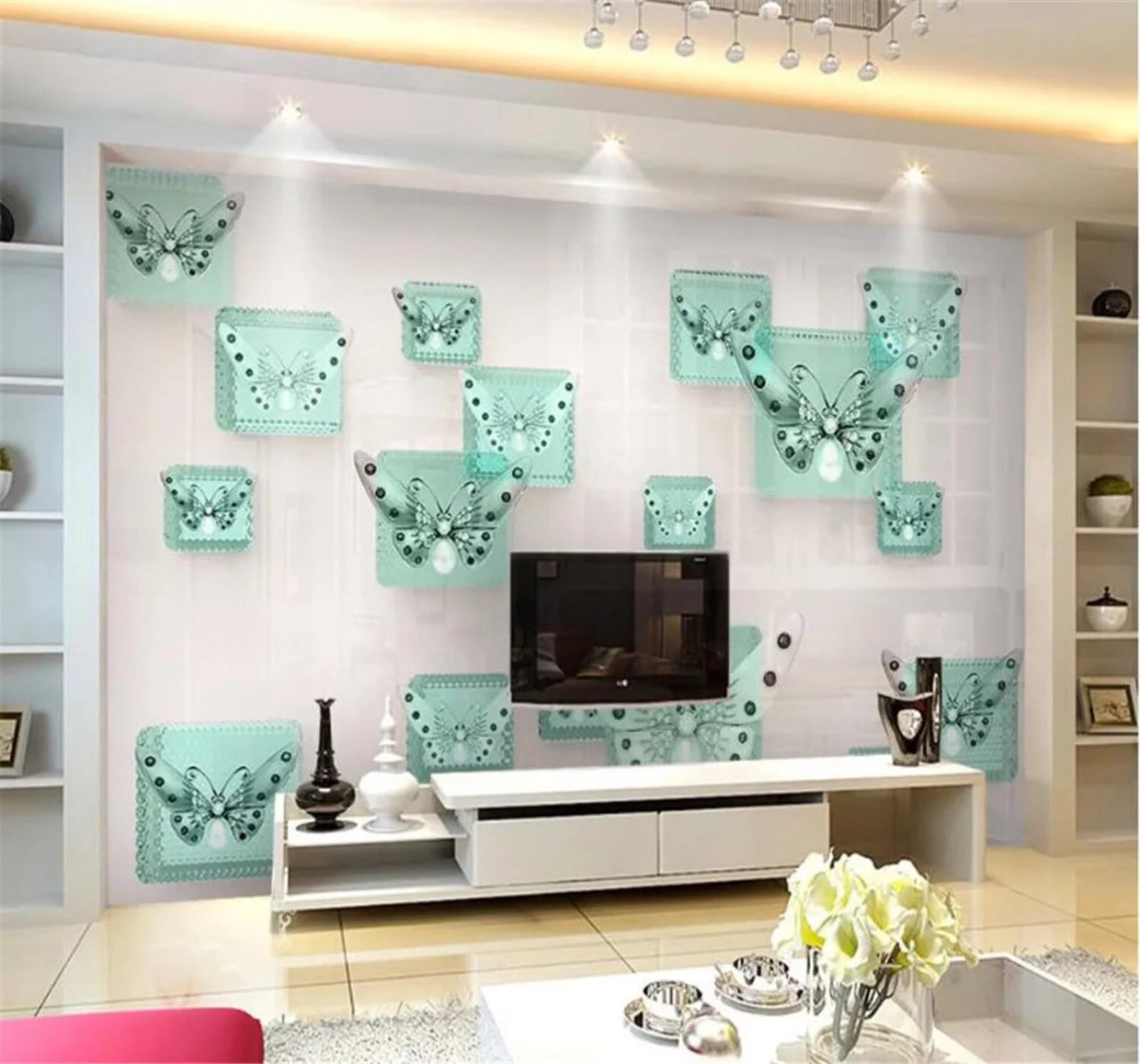 Tzxztt Three Dimensional Fresh Crystal Jewellery Butterfly Modern 3D Wallpaper Premium Textured Silk Neutral Tones Material Ideal for Living Room Bedroom-250cm×170cm
