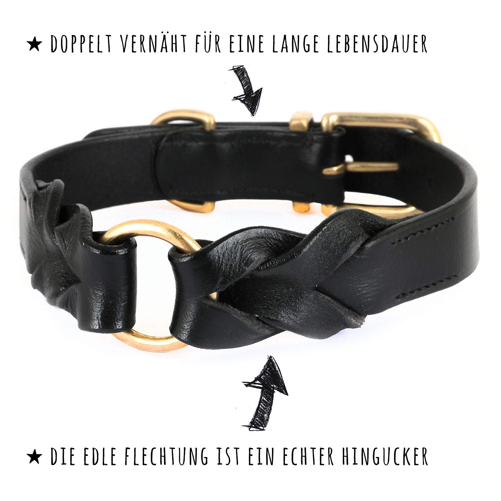 MONKIMAU Collier pour chien en cuir véritable tressé réglable L 46-54 cm