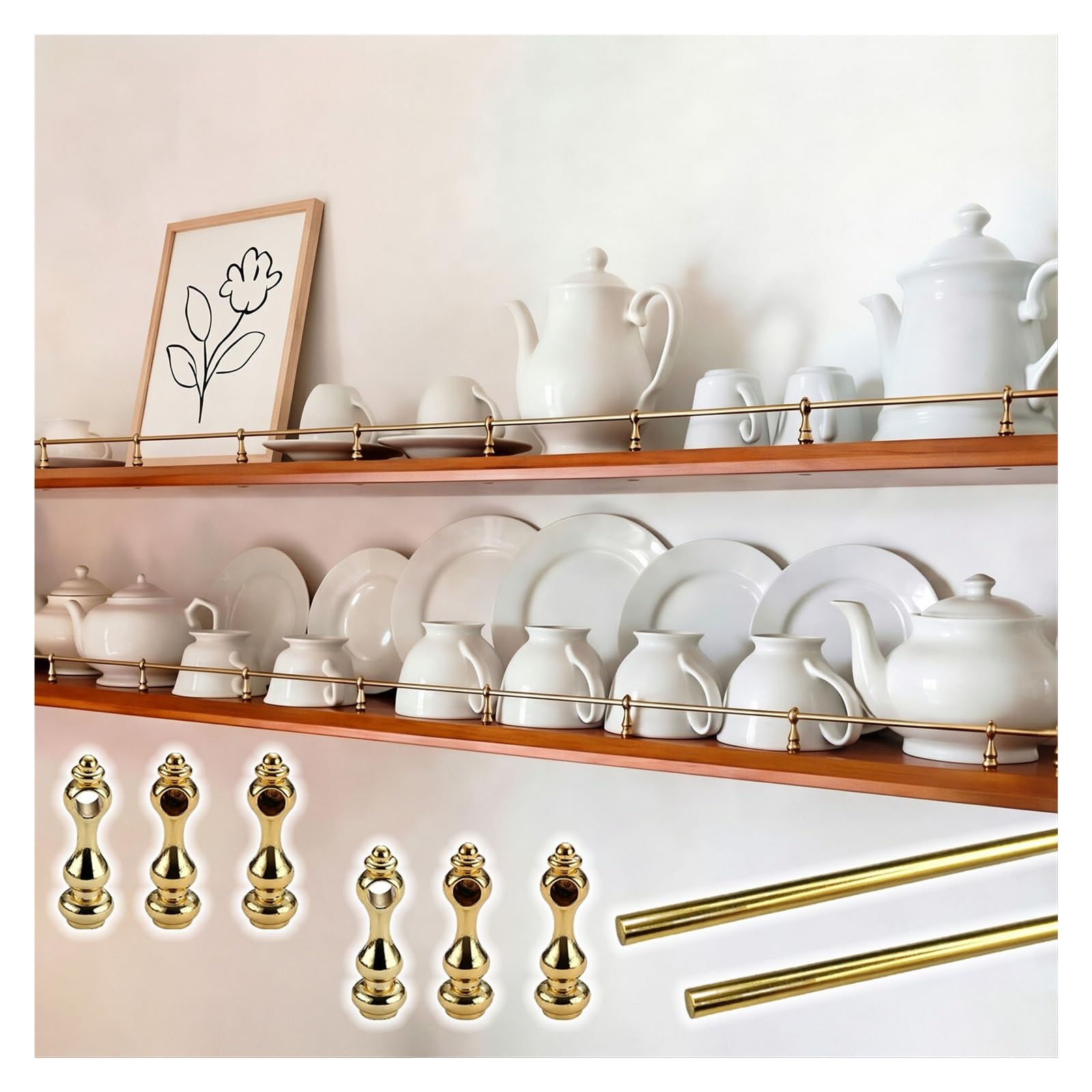 Lxlzyxsf 2Pcs Anti-Fall Shelf Guard Rail, Customizable Bendable Aluminum Rails With Metal Finials, Rustproof Safety Bar For Open Ledge Kitchen & Display Cabinet(,26In/66Cm)