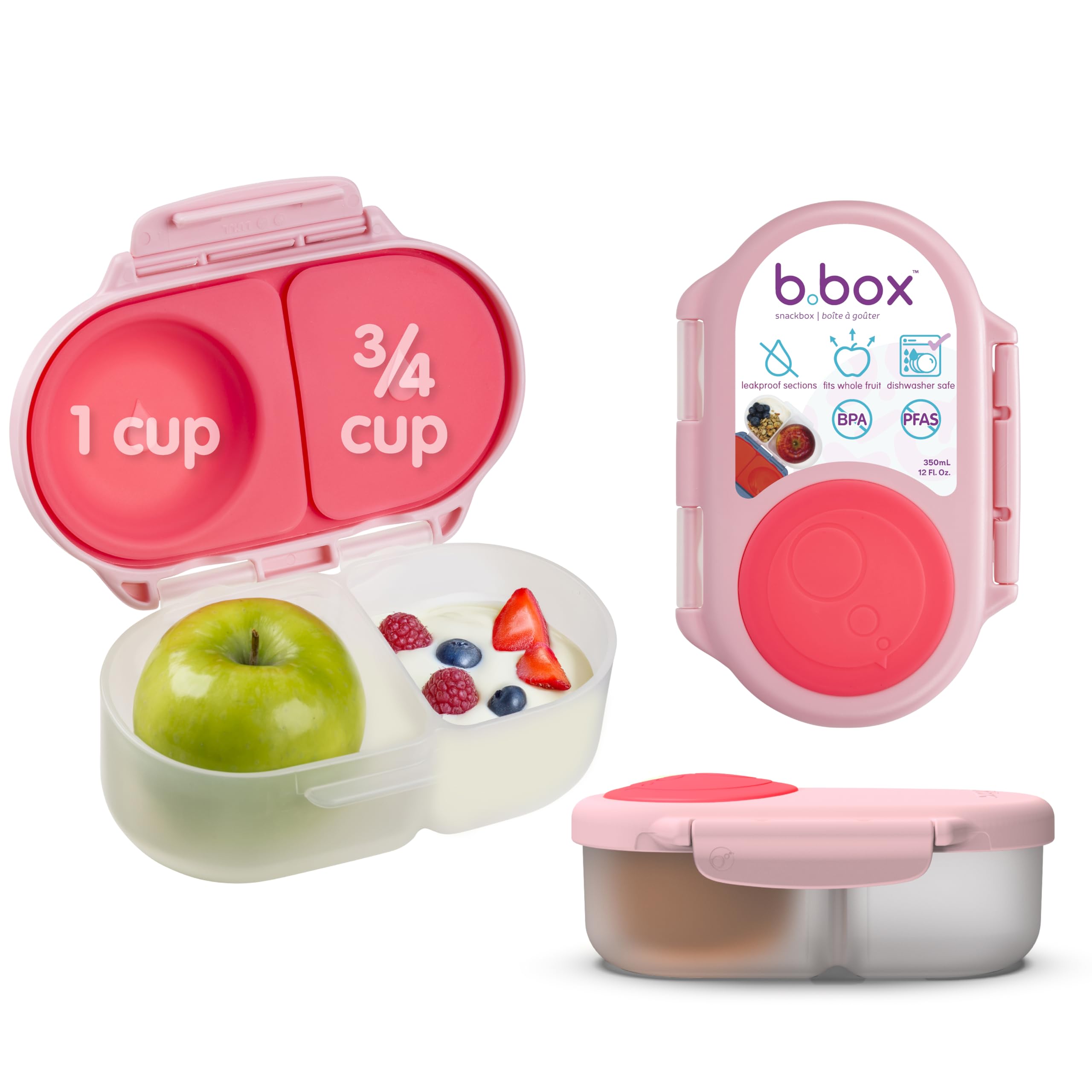b.box Snack Box - Leakproof Mini Bento Box for Kids & Toddlers, 2 Compartment Snack Containers for Kids, Lunch Containers, Dishwasher Safe, BPA Free,