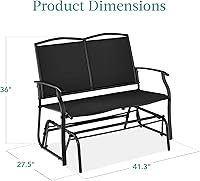Vista 3 de Best Choice Products Columpio Deslizante de Patio Exterior para 2 Personas, Banco Loveseat Mecedor de Acero para Terraza, Porche con Tela Textilene