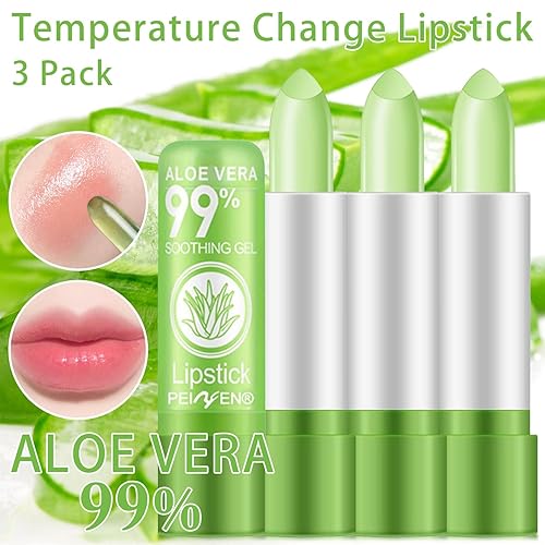 Miniatura 3 de Amazfly 3 lápices labiales que cambian de color con aloe vera, humectante y voluminoso, color mágico, cambio de color de temperatura, lápiz labial