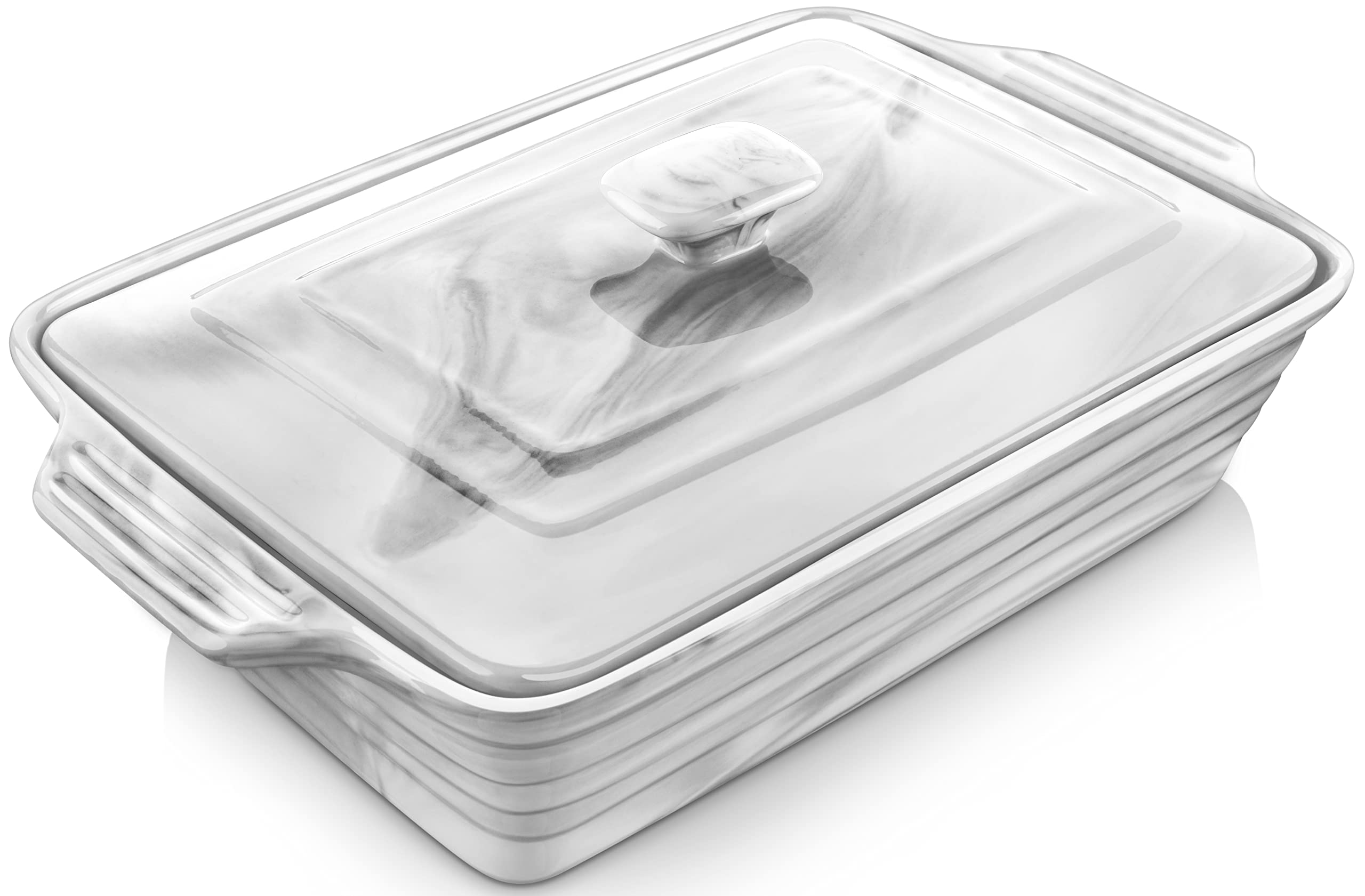 MALACASA Große Auflaufform mit Deckel, 4,4 Quart Keramik-Backform für Ofen, Lasagnepfanne tief mit Deckel, mikrowellen-, spülmaschinenfest, Serie BAKE-GREY