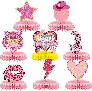 8 Pcs Preppy Style Birthday Party Decoration, Pink Preppy Theme ...