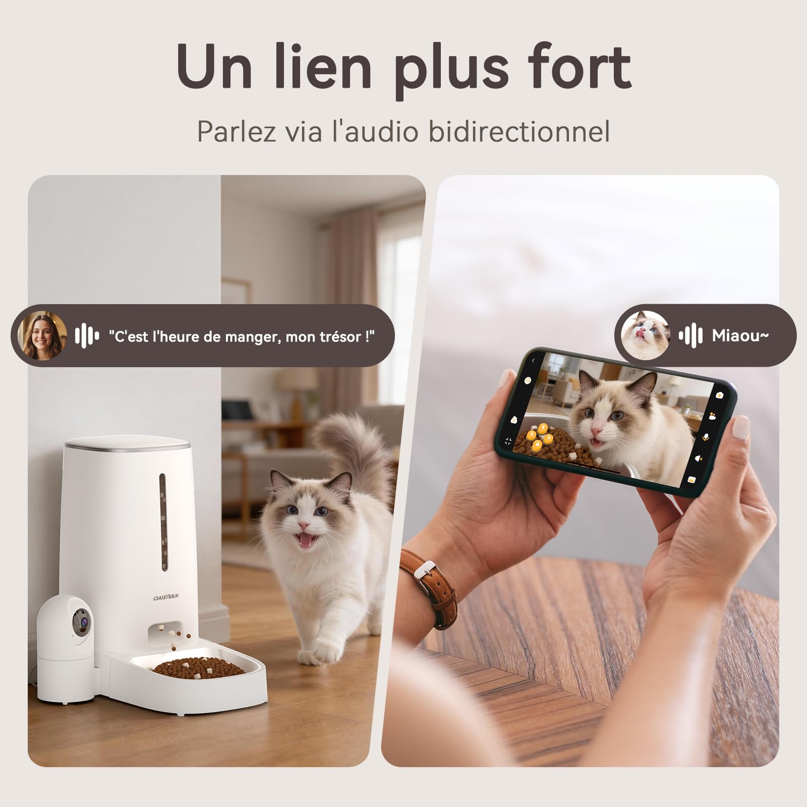 Distributeur Croquettes Chat Automatique 4L avec Caméra HD Amovible, Gamelle Automatique Chien avec Vision Nocturne, 2,4G/5G WiFi Contrôle Via App Tuya, Fonctionnalité IA Améliorée