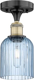 INNOVATIONS LIGHTING Edison - Bridal Veil - 1 Light 5" Semi-Flush Mount - Black Antique Brass Finish - Princess Blue Shade
