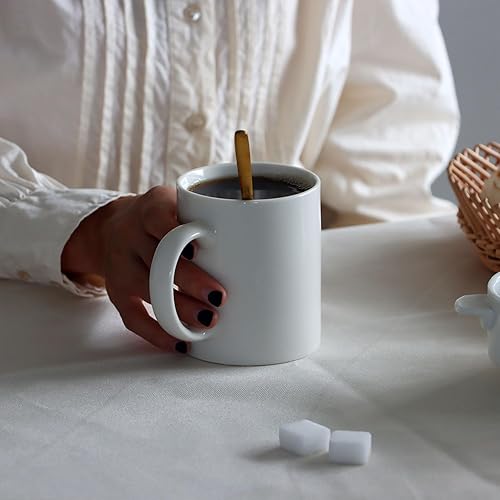 Miniatura 7 de Taza de café de porcelana de 11 onzas, taza clásica de cerámica con Hanlde para té de capuchino con leche, color blanco