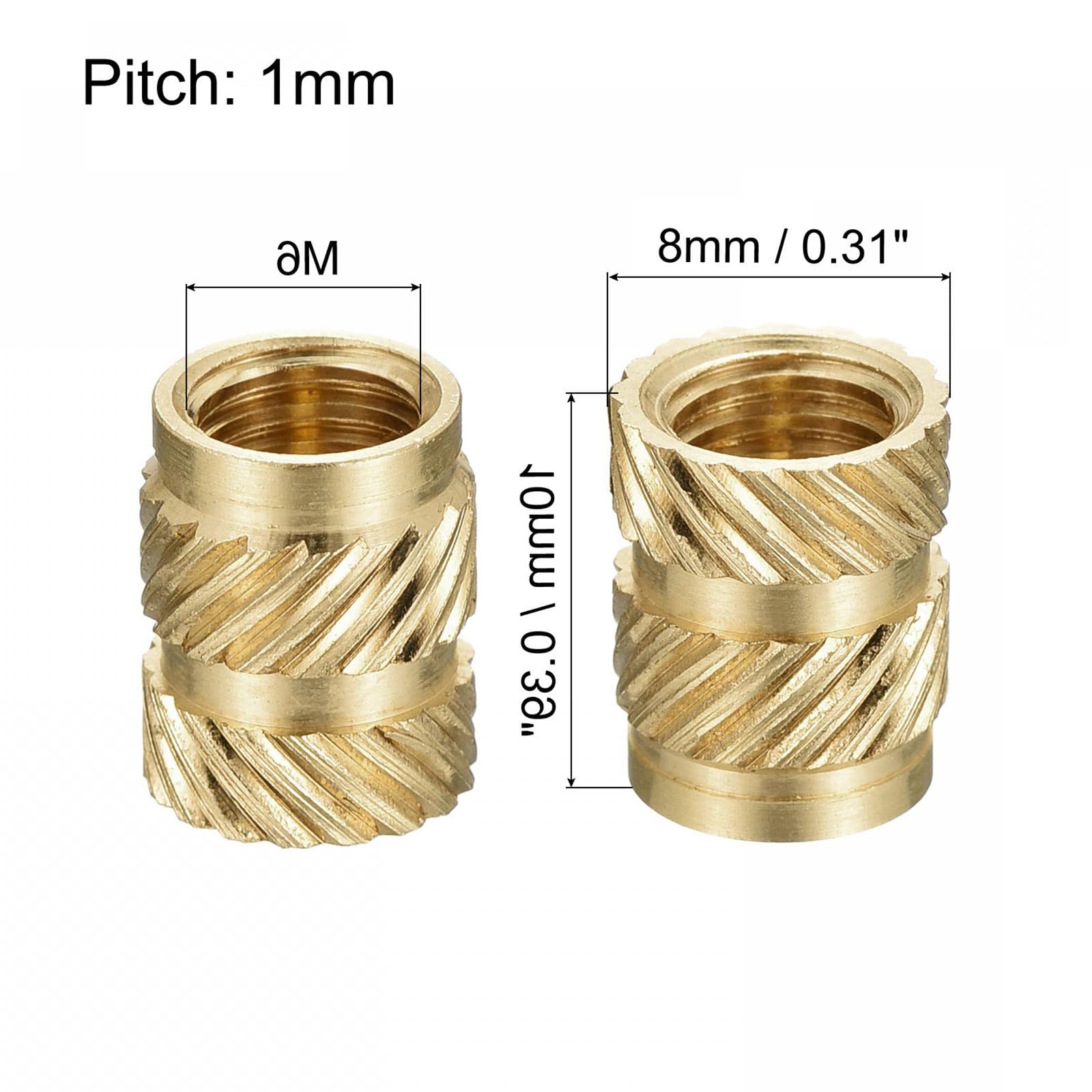 MACHSWON Knurled Insert Nuts,60Pcs M6x10mm Lx8mm OD 3D Printing Brass Nuts Female Threaded Inserts Brass Heat Set Insert Embedment Nut - Image 2