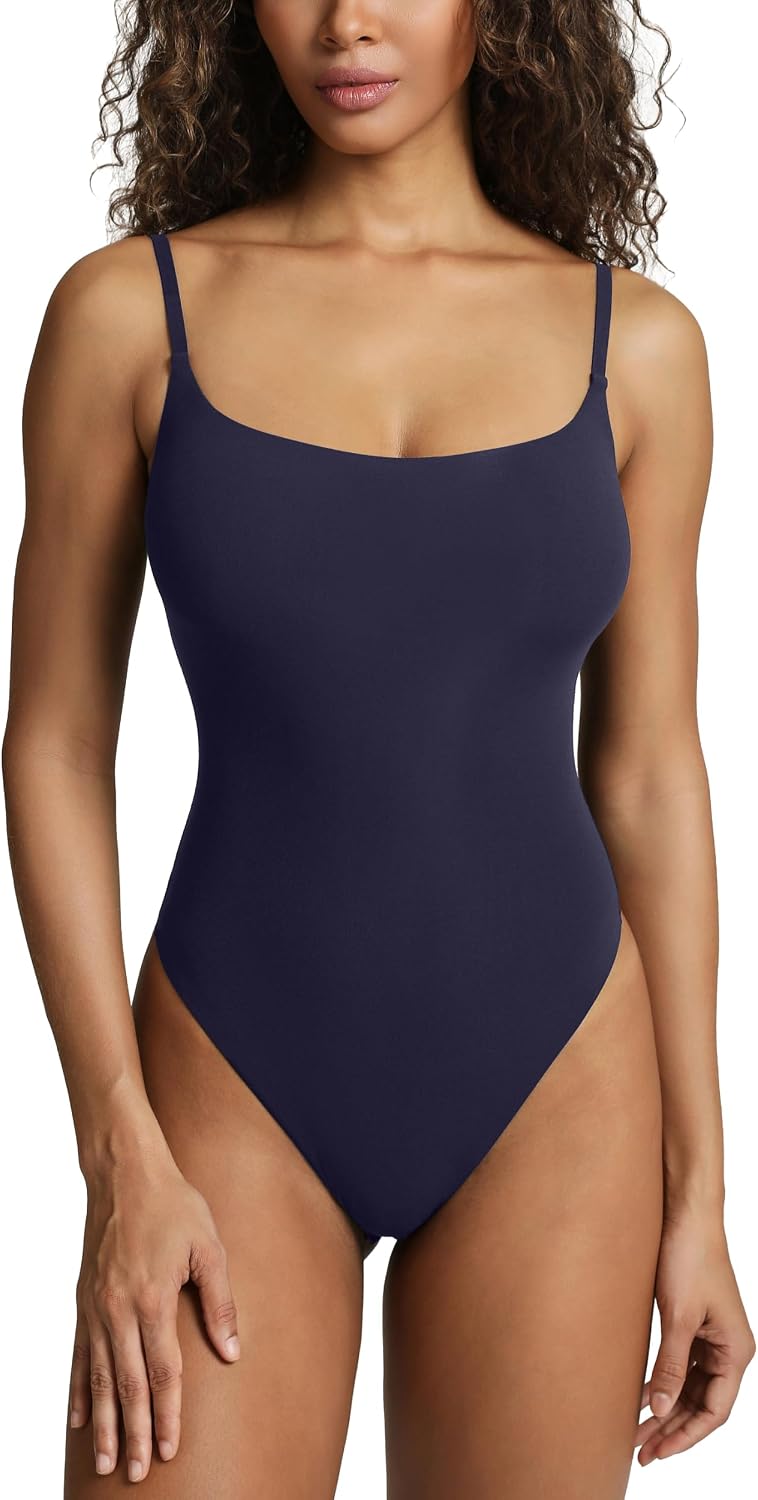 PAVOI ACTIVE Square Neck Cami Bodysuit for Women Adjustable Spaghetti Strap Bodysuit Double Lined Thong - Everyday Essentials