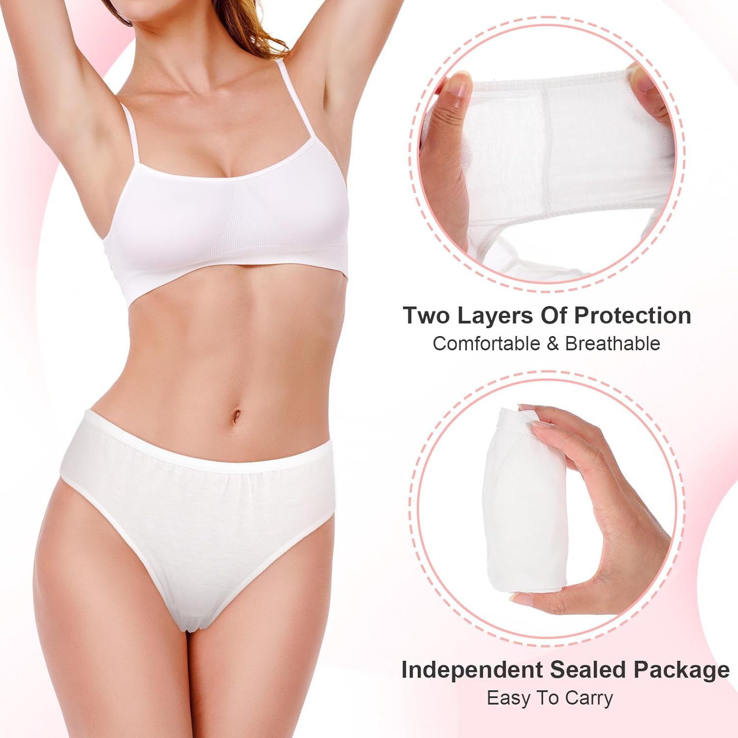 40 Pack Women's Disposable Underwear Polyester Cotton Ladies Briefs Panties Women for Travel Hospital Postpartum (XL Size) White