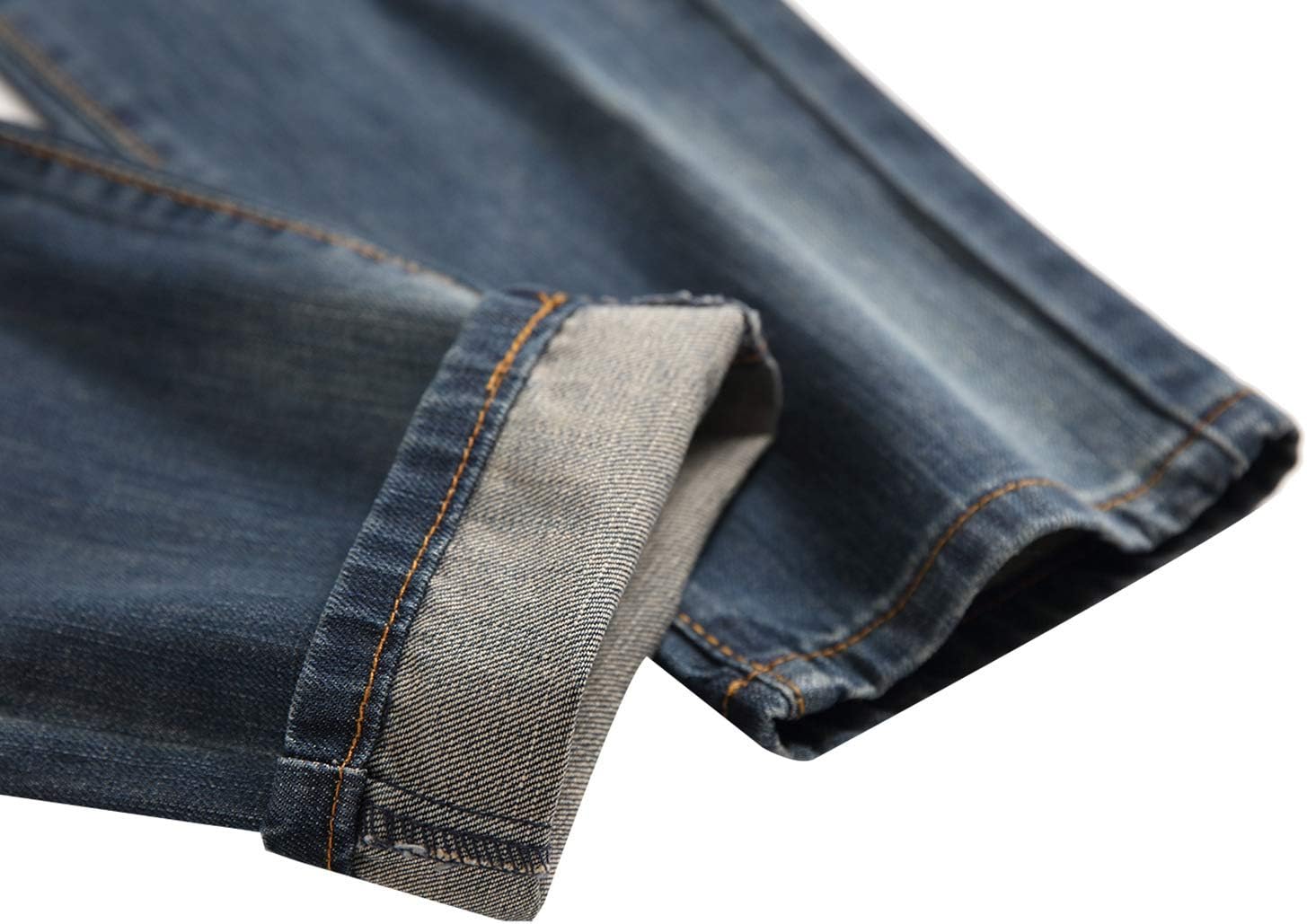 Men's Blue Slim Fit Jeans Stretch Destroyed Ripped Skinny Jeans Side Striped Denim Pants(DB-36)