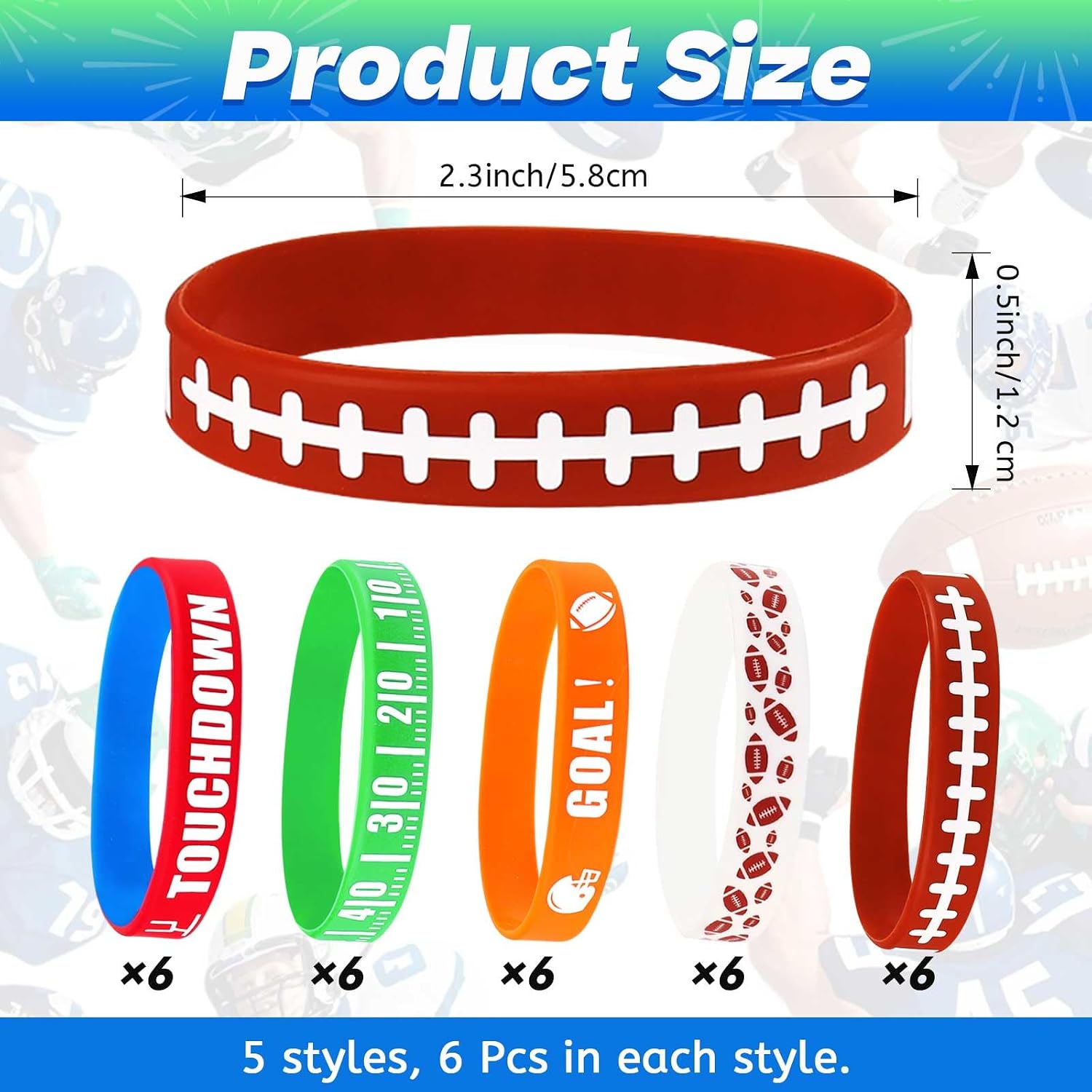 30 PCS Football Silicone Bracelets Rubber Wristbands, Football Motivational Rubber Bracelets for Awards Gifts Sports Themed Party Favors