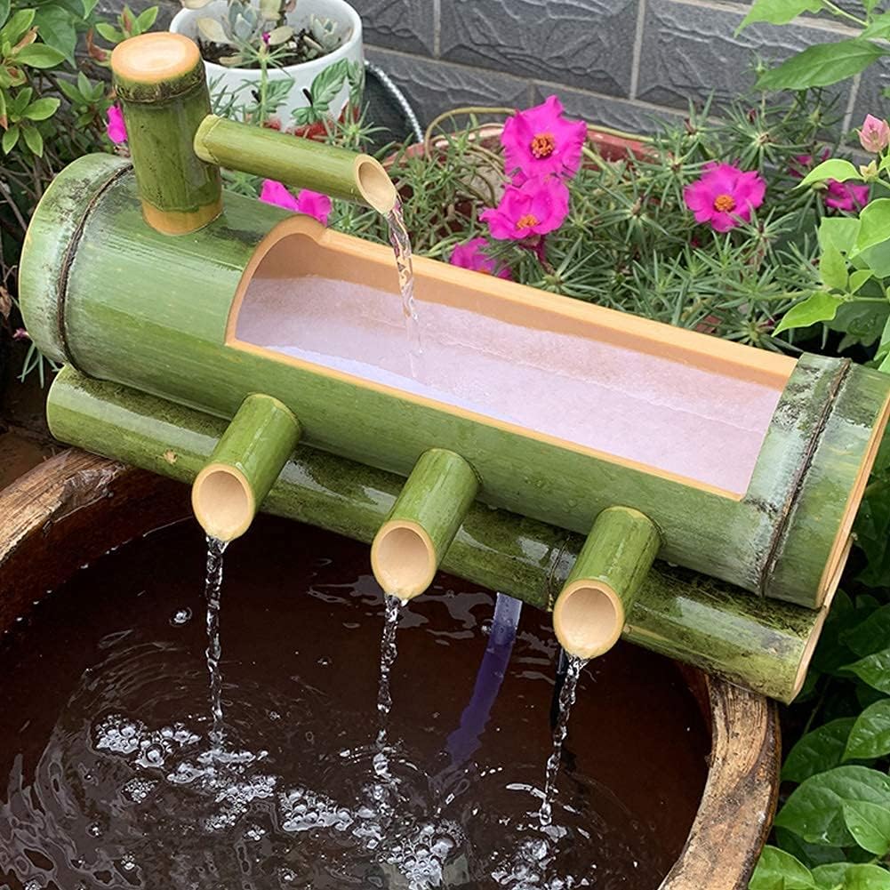 Amazon | 竹の噴水水、竹の水の特徴の装飾品、屋内屋外の庭の彫刻、創造的な庭の像、竹の噴水A 35cm | ガーデンオーナメント・置物