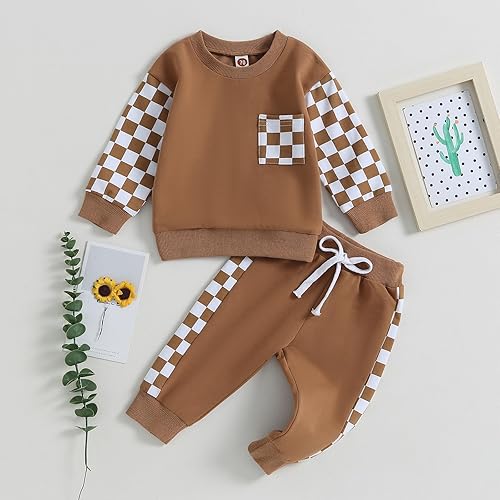 Vista 2 de YINGISFITM Conjunto de ropa de otoño para bebé y niño, manga larga, con cuello redondo, sudadera con cuello redondo y pantalones