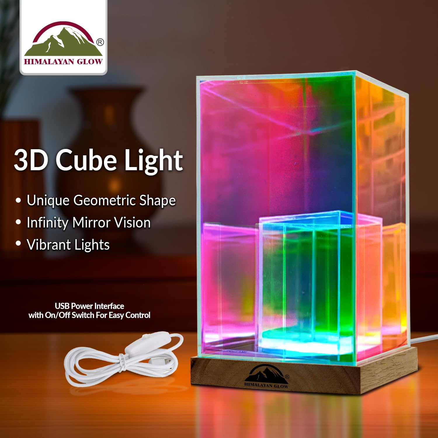 Lámpara de pantalla acrílica brillante del Himalaya con USB, luz nocturna LED para dormitorio, sala de estar y oficina, panel acrílico suave con base de madera, decoración estética