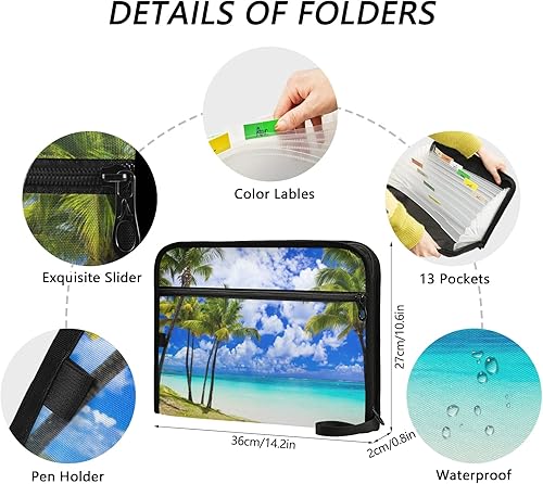 Miniatura 3 de susiyo Carpeta de archivos expansible de paisaje tropical Palm Beach, 13 bolsillos, organizador expansible para tamaño carta A4