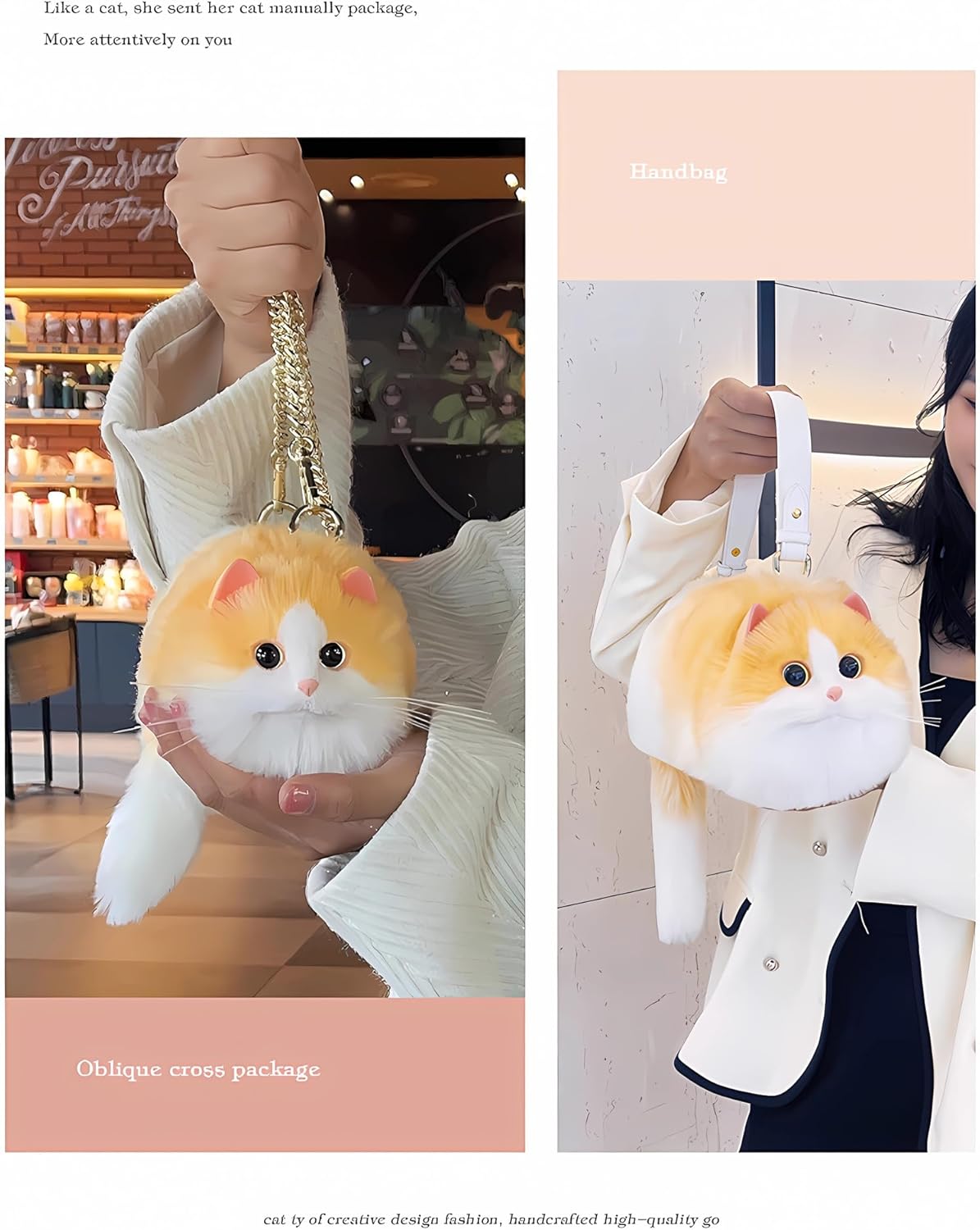 HUIJUFU Realistic Puffy Plush Cat Shaped Crossbody Handbag for Women | Realistic, Puffy, Plush