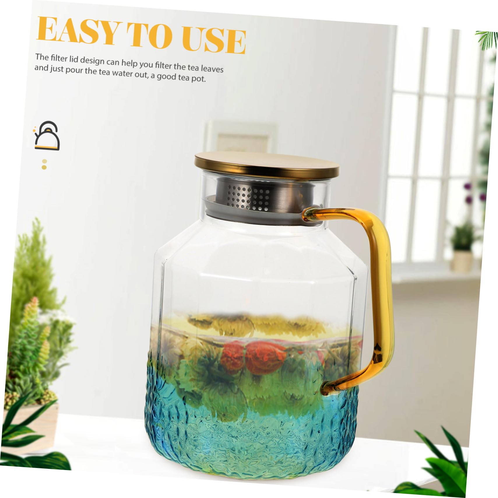 Wasserspender aus Glas Praktischer Küchendispenser Glaskrug mit Deckel und Ausguss Transparenter Wasserkrug für Kühlschrank Großer Getränkekrug Zufällige Farbe