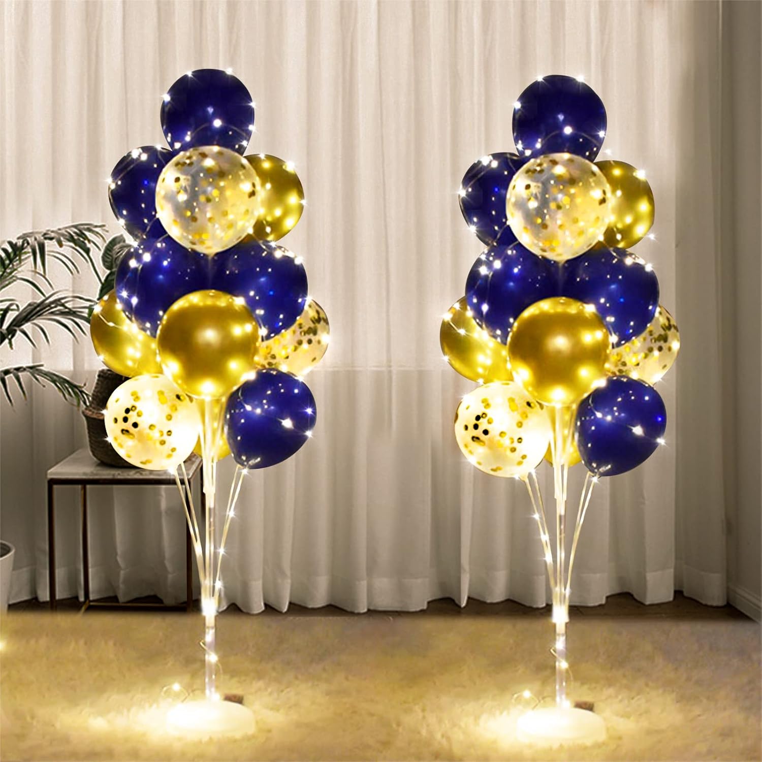 Cicicooie 2 Set Floor Balloon Stand Kit with String Light Balloon Holder Centerpieces Floor Decoration for Birthday Party Bachelorette Party (Purple&Silver)