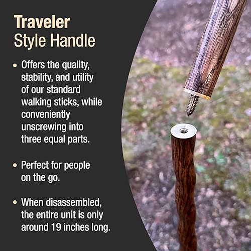 Miniatura 4 de Brazos Handcrafted Wood Walking Stick, Twisted Oak, Traveler Style, for Men & Women, Made in The USA, 55"