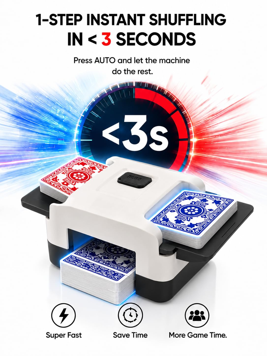 Shuffler automatico di carte per UNO e blackjack, macchina elettrica a 2 piani a basso rumore a batteria, strumento portatile professionale per mescolare per giochi notturni e Texas Hold'em