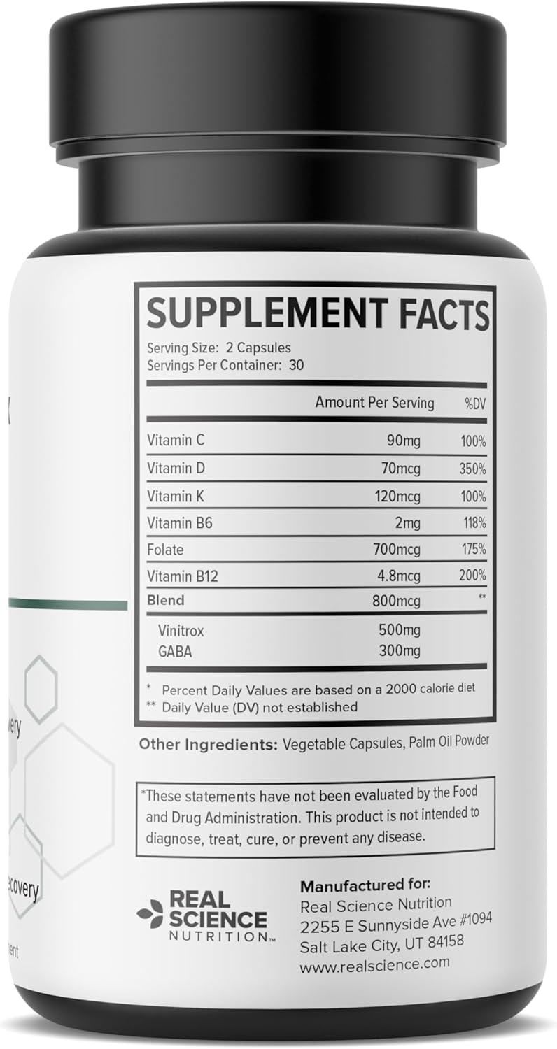 Real Science Nutrition Tissue Restore Complex Circulation & Tissue Health Support with Nitric Oxide, Vitamins C, D, K, B6 & B12 Cellular & Skin Wellness Supplement 60 Capsules
