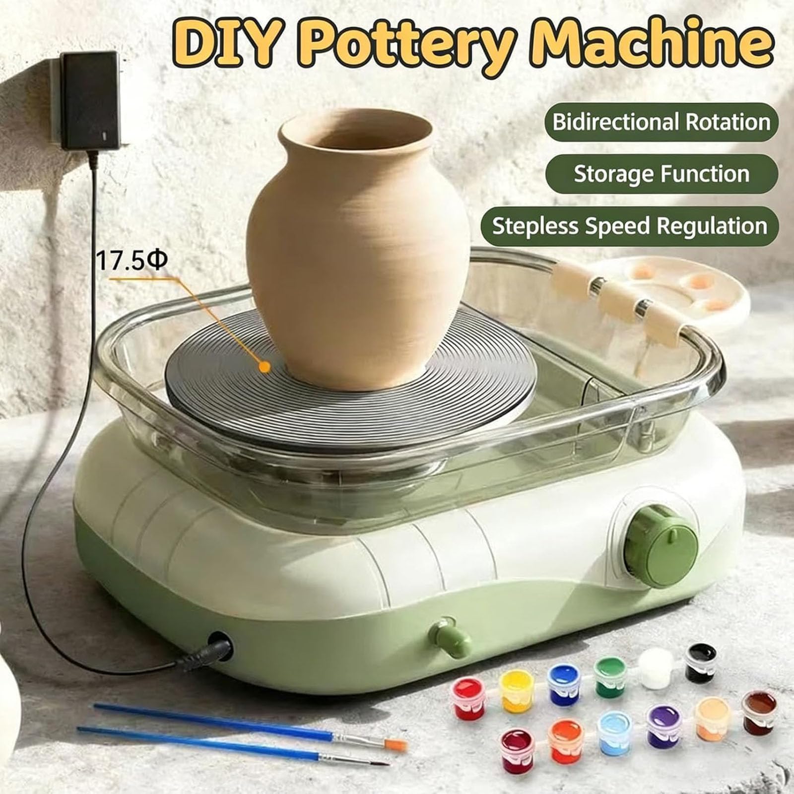 Elektryczne koło garncarskie maszyna ceramiczna z odwrotną i regulowaną prędkością, 17,5 cm, gramofon, glina, łatwe do czyszczenia i rzeźbienia, narzędzia dla początkujących, hobbystów