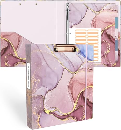 Miniatura 190 de Ospelelf Mini 3 Ring Binder, 2 Inch, Cute Pink Marble Binder for 5.5" x 8.5" with 5 Tab Dividers, File Folder Labels and Low Profile Clipboards