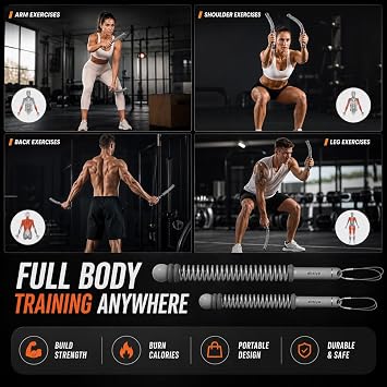 Cordless Battle Rope Workout Equipment Portable Resistance Spring Trainer for Full Body Cardio, HIIT, Fat Burning & Strength Training Home Gym Fitness Kit with Gloves & Carry Bag