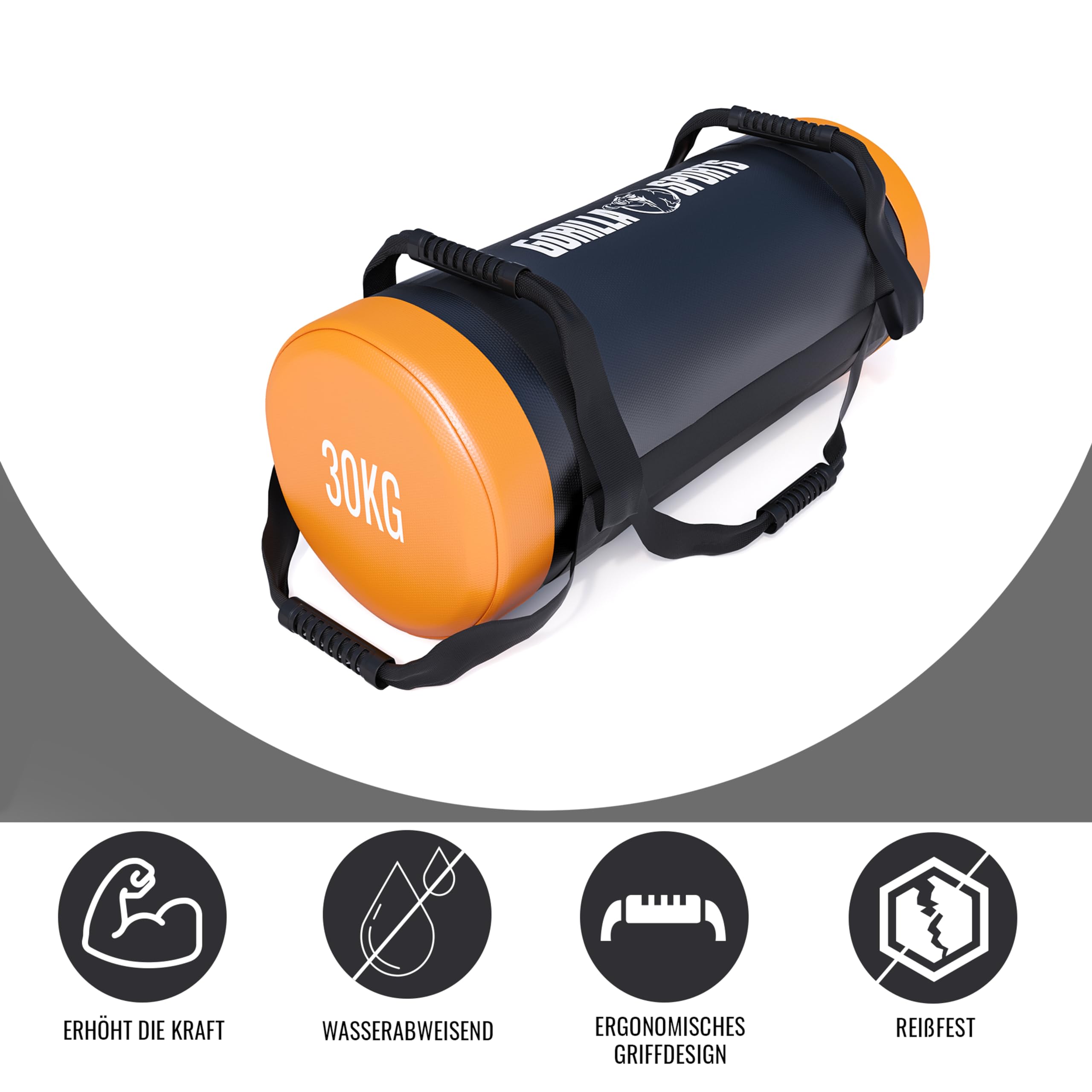 Gorilla Sports® Sacco di Sabbia - Riempimento, 5kg, 10kg, 15kg, 20kg, 25kg, 30kg Peso, Imbottito - Fitness Sandbag, Sacca per Allenamento, Power Bag, Sollevamento, Migliorare Equilibrio e Forza