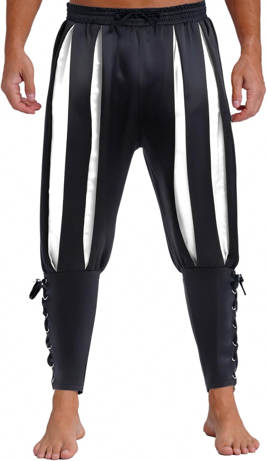 Mens Pirate Pants Medieval Viking Costume Renaissance Lace-up Ankle Banded Trousers Cosplay Outfits
