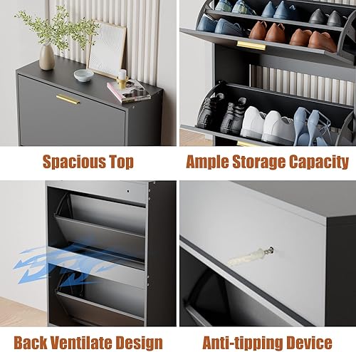 Miniatura 7 de JOZZBY Gabinete para zapatos para entrada, gabinete estrecho de almacenamiento de zapatos con 2 cajones abatibles, organizador de zapatero oculto de