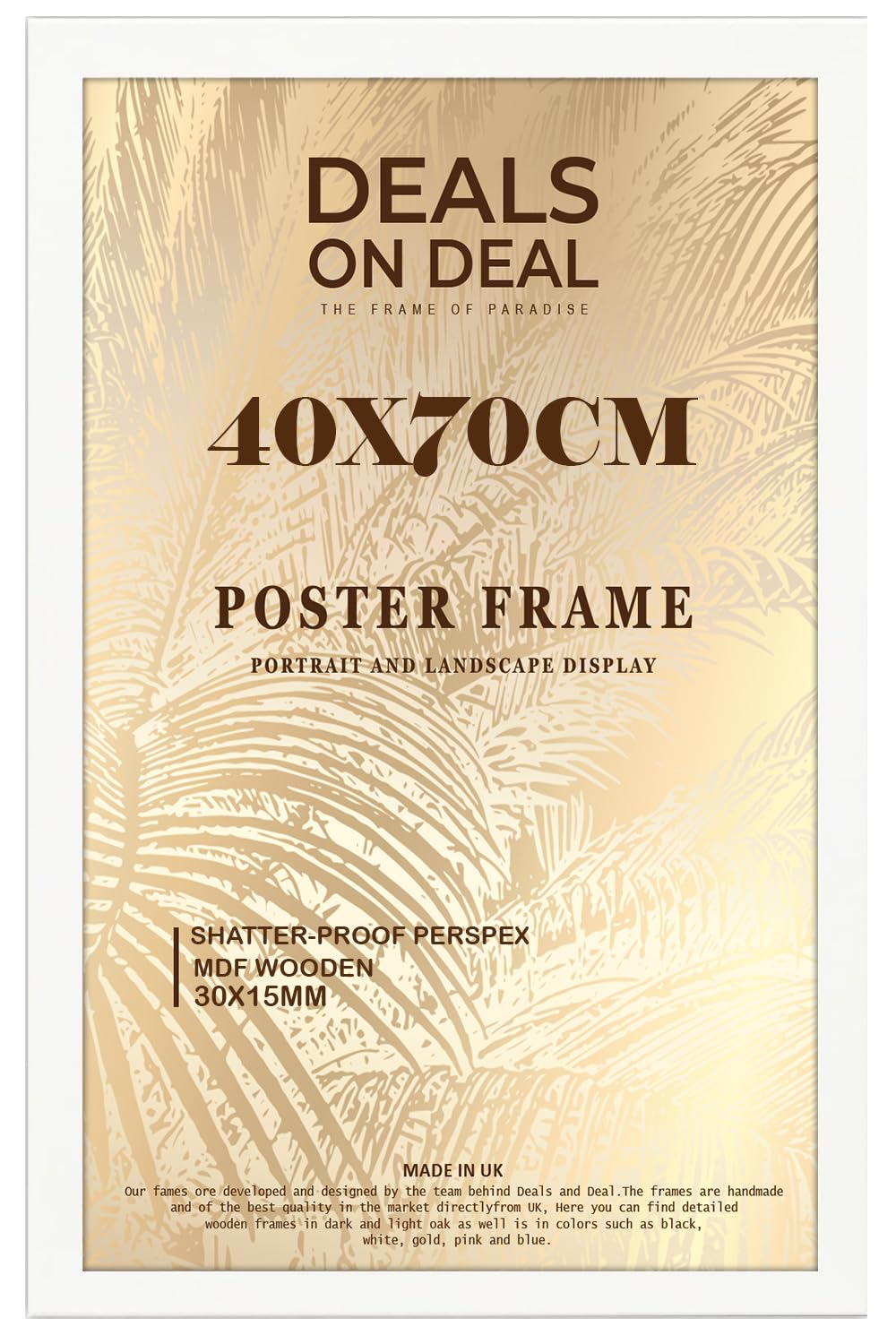 DEALS ON DEAL® Modern Large Poster Frame 70x40cm Mdf Wooden Picture Frames 40cm x 70cm for Jigsaw Puzzles/Shatter-Proof Front Vertical/Horizontal Mounting For Home & Office Décor-White