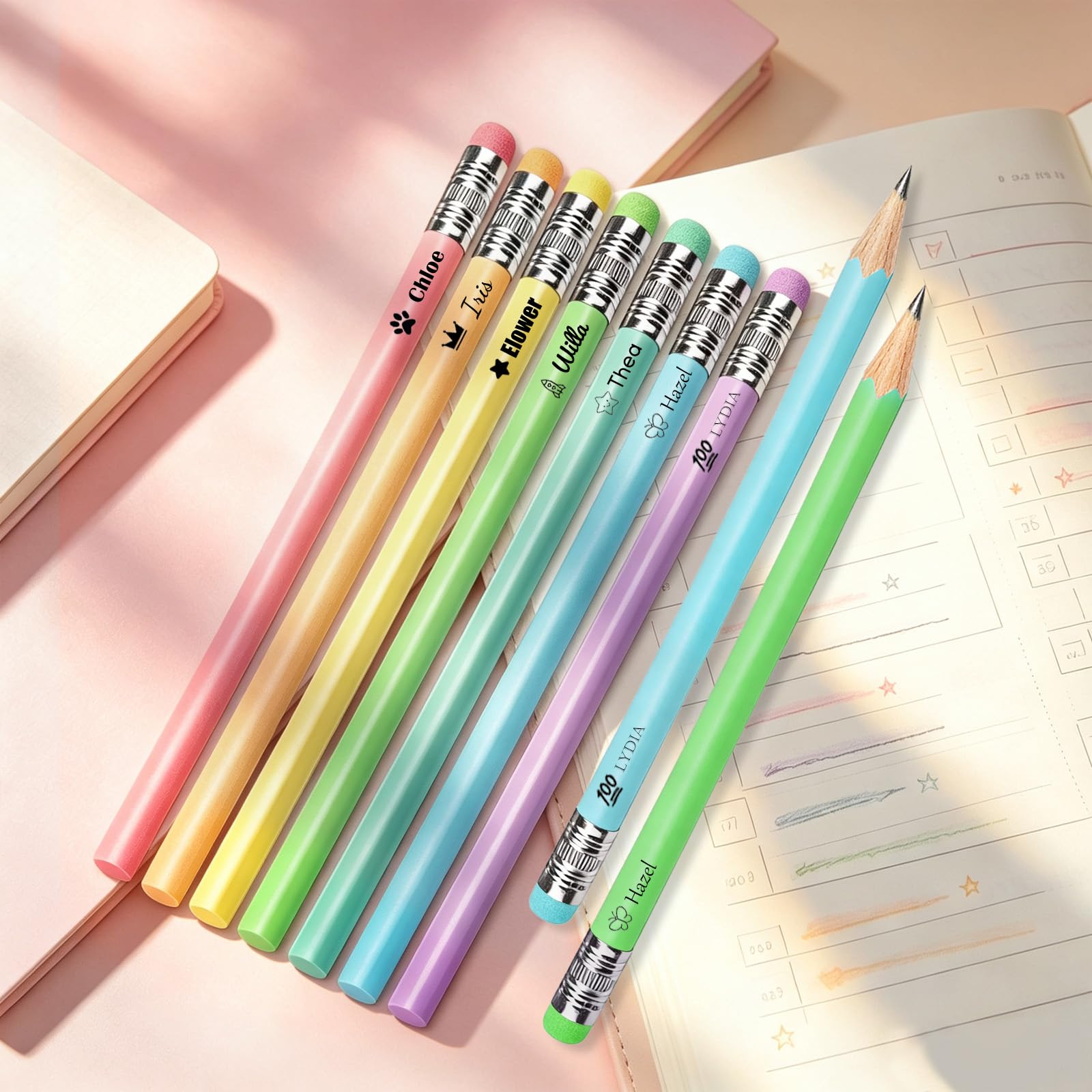 Lápices personalizados Lápiz triangular con nombre 7 colores，100 PCS