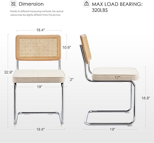 Miniatura 3 de Zesthouse Juego de 2 sillas de comedor de ratán natural, sillas de comedor modernas de mediados de siglo con respaldo de madera maciza y base