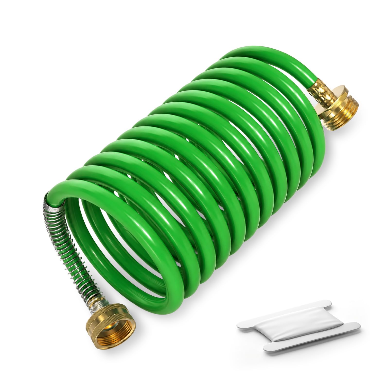 ERGAOBOY Green 15FT 4.5m 3/8" 3/4" GHT Coiled Garden Hose