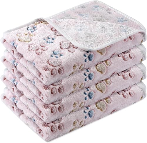 Tatuo 4 unidades de mantas para perros y cachorros, juguetes de dentición, manta de vellón con estampado de patas para mascotas y gatos, tapete