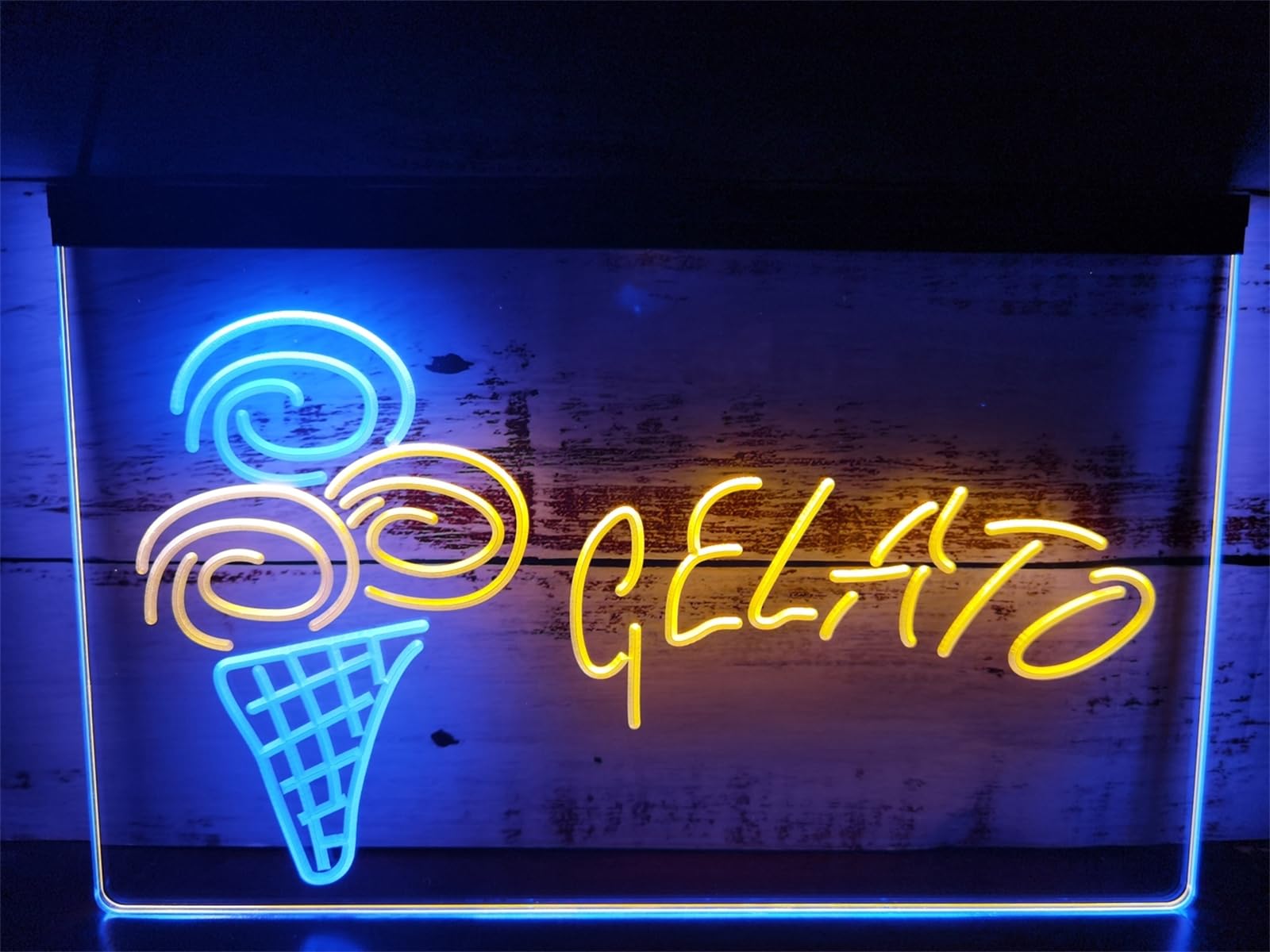 REWIS Gelato LED Neon Signs, USB Powerd 3-Level Dimming Neon Lights, for Ice Cream Shop Ads Decor,Blue Yellow,40x30cm