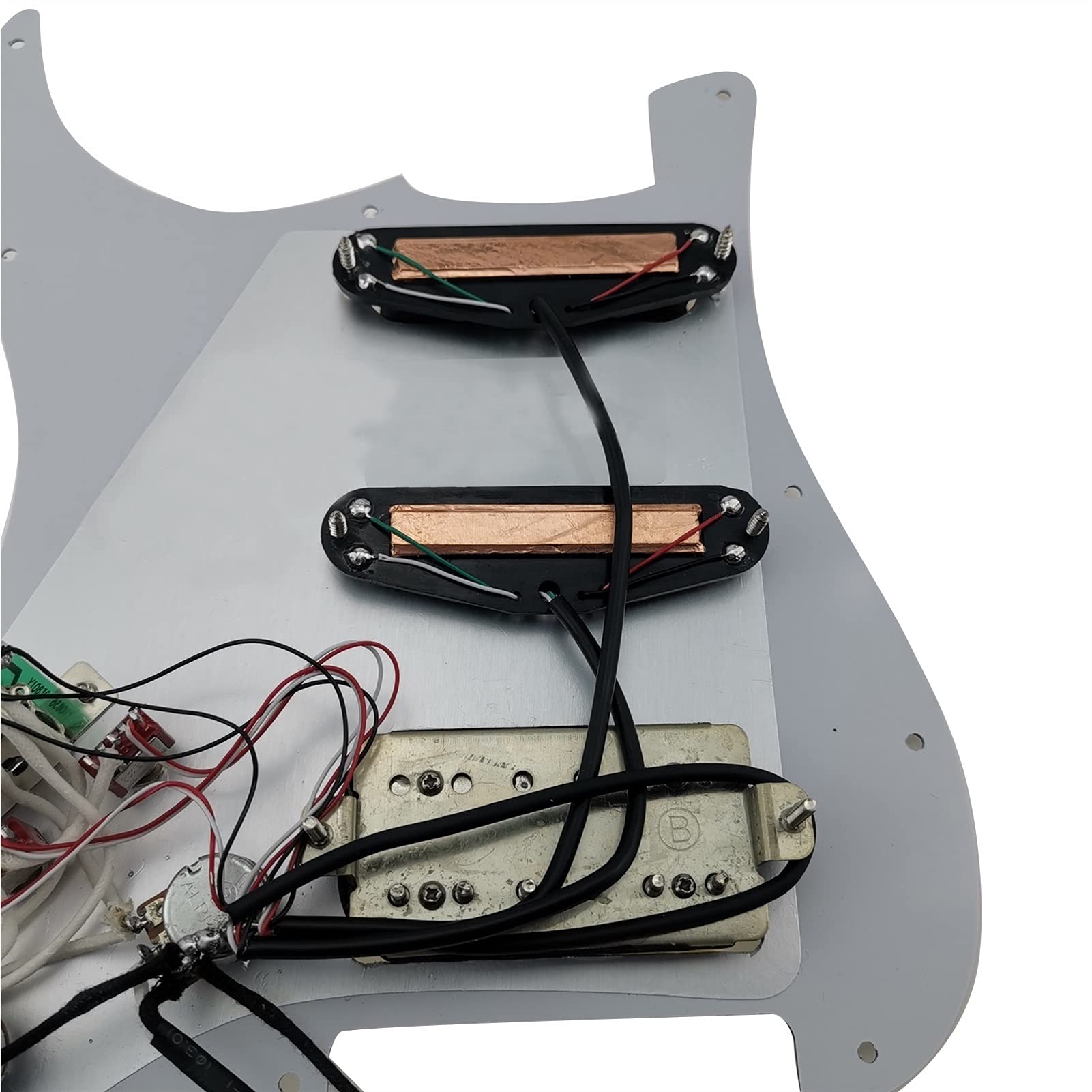 Geladenes Schlagbrett Strat Gitarre Pickup Vorverdrahteter Picker Alnico V Humbucker Pickup Single Cut Funktion Kabelbaum Guitar Set White Pickup (Color : White Pickguard)