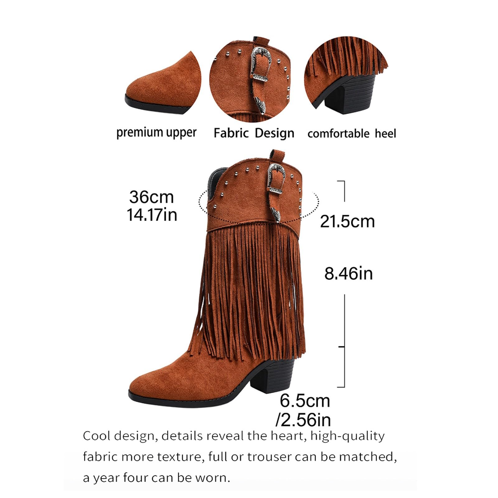 Botas por Encima de la Rodilla Botas de Mujer la Marca Foreign Trade para otoño e Invierno, Estilo Cowboy, con tacón Grueso, tacón bajo y Altas.