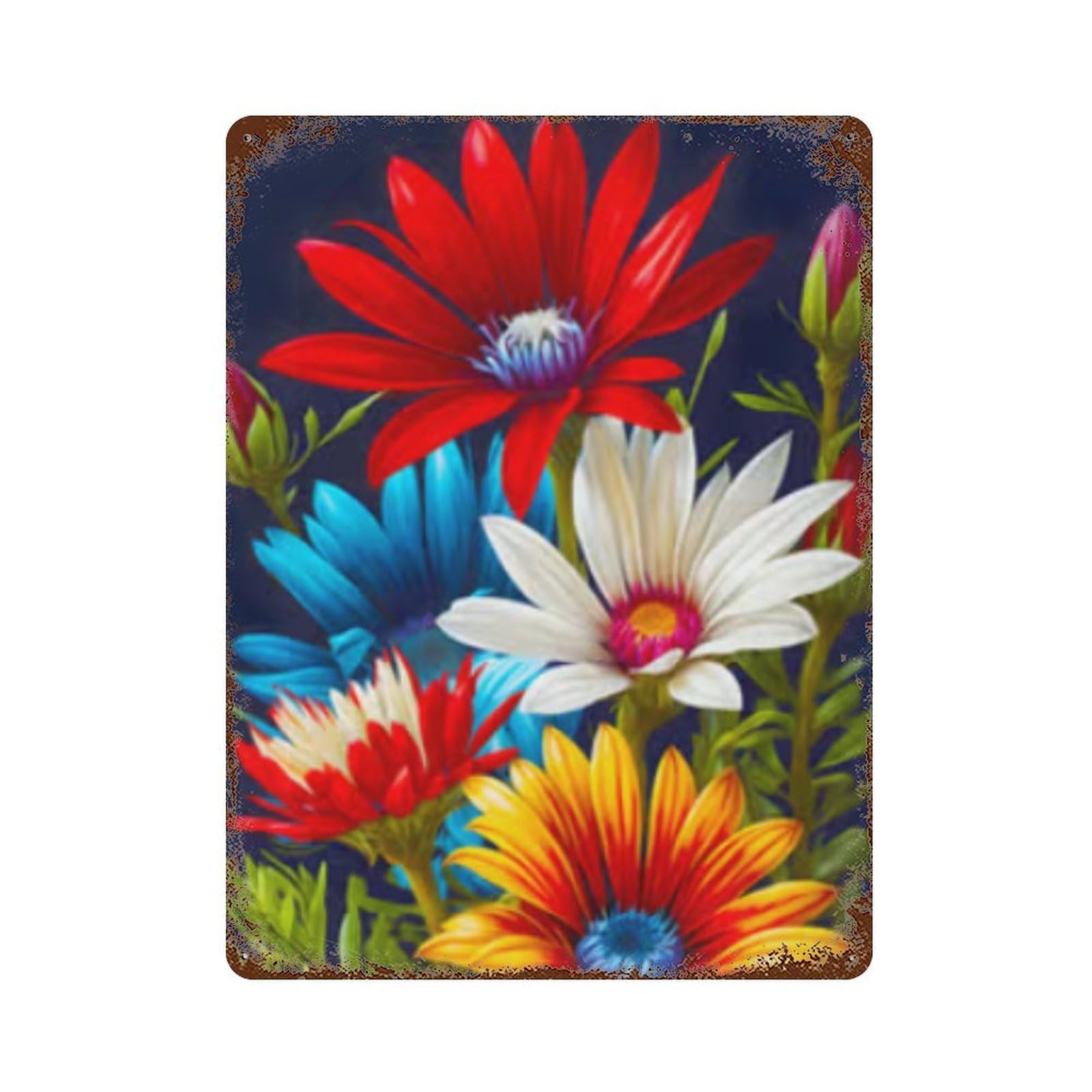 Colorful Flower Bouquet Rustic Tin Plaque 15.7"x11.8", for Pub, Kitchen And Man Cave Decor, Vintage Wall Decor