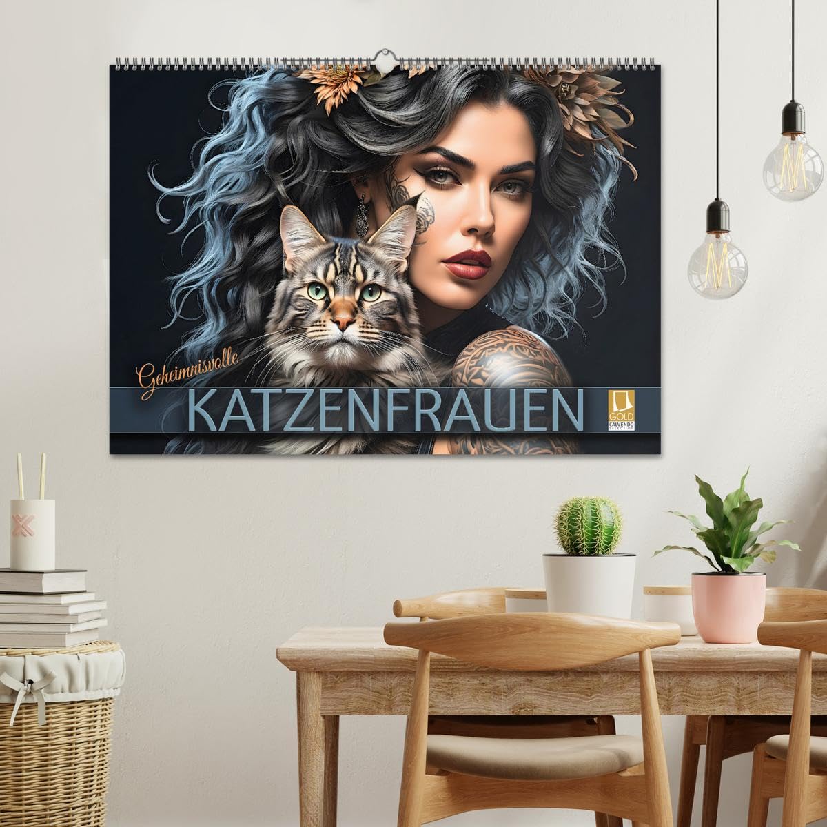 Geheimnisvolle Katzenfrauen (Wandkalender 2026 DIN A2 quer), CALVENDO Monatskalender: Zauberhafte Porträts anmutiger Samtpfoten mit ihren schönen, verführerischen Gefährtinnen (CALVENDO Tiere)