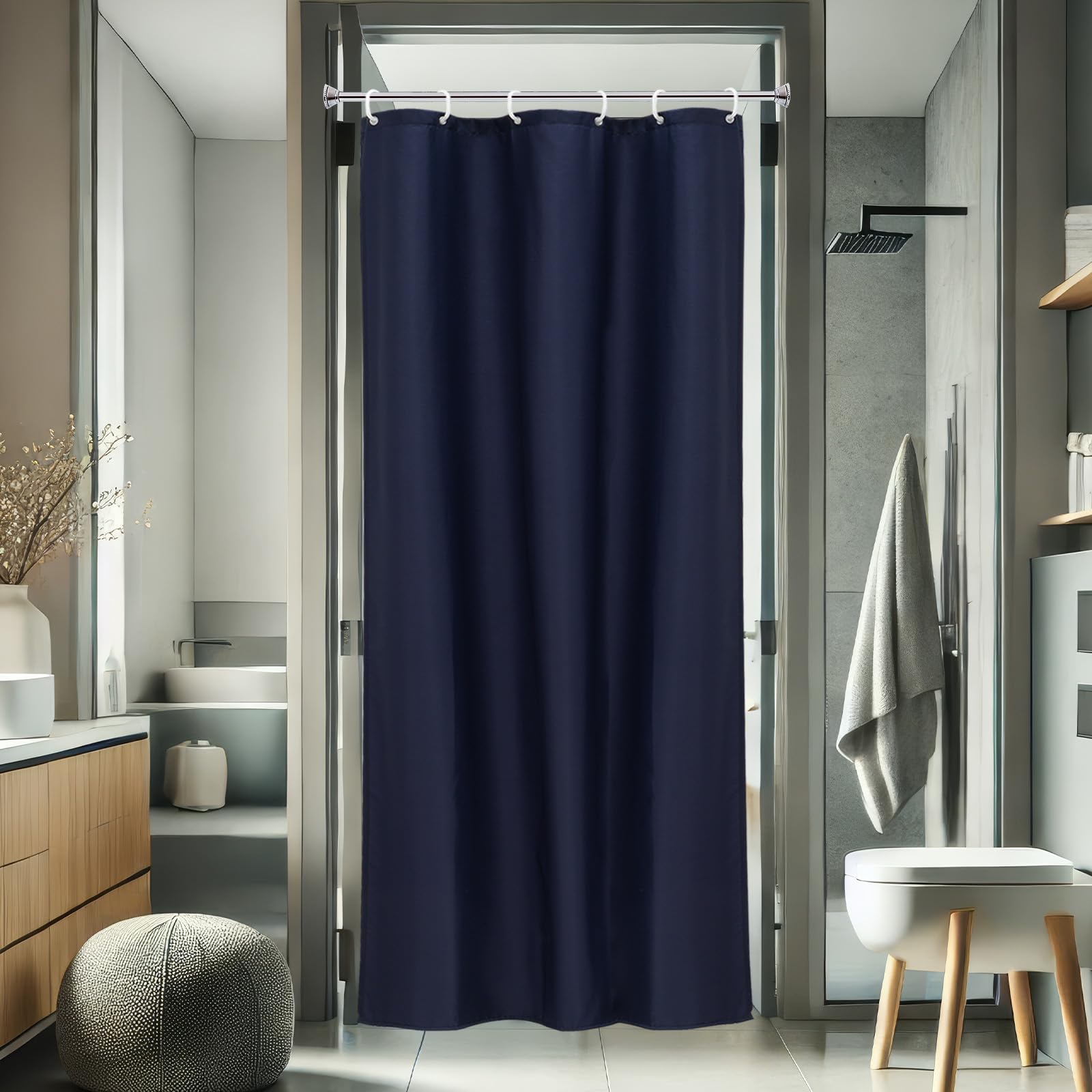 AooHome Small Shower Curtain Liner, Polyester Soft Solid Color Shower Curtain with Hooks for Hotel, Weighted Hem, Water Repellent, Navy Blue, 36x72