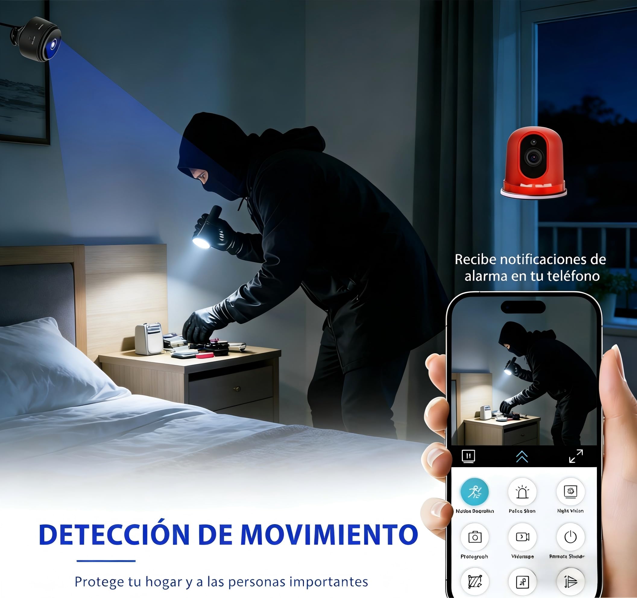 2026 Mejorada Cámara Oculta para Uso Doméstico, Mini Cámara de Seguridad WiFi, HD 1080P con Visión Nocturna Interior/Exterior para Bebés, Mascotas, Compatible con Teléfonos Inteligentes (2 pieza) - 5