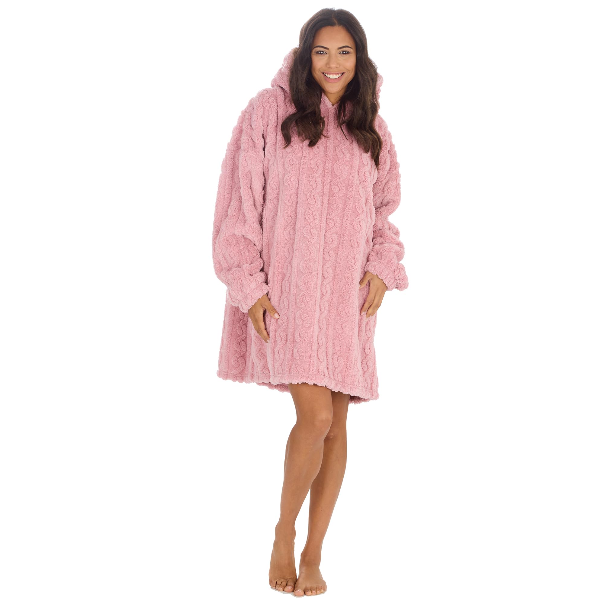 Undercover Unisex Adults - Pink Adults Oversized Sherpa Cable Fleece Hoodie 34B2021 Blush Pink