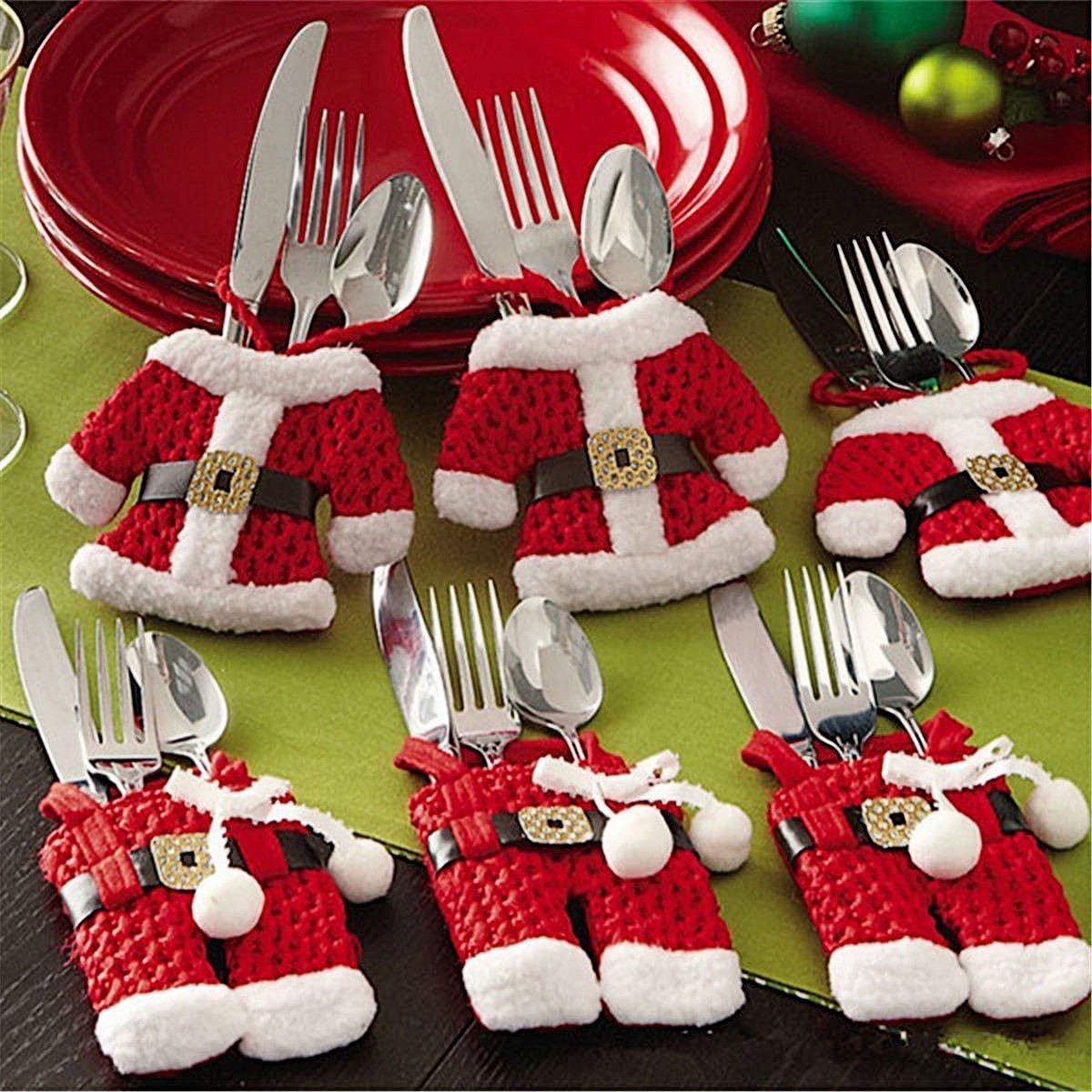 Mbuynow 6pcs Cutlery Holders Santa Suit Knife Fork Tableware Pockets xmas Table Decoration Christmas Party Decoration