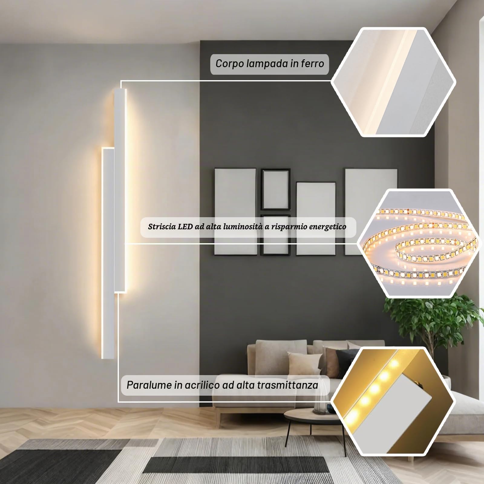 Applique Murale LED Intérieure 120CM/30W/3500LM avec Télécommande