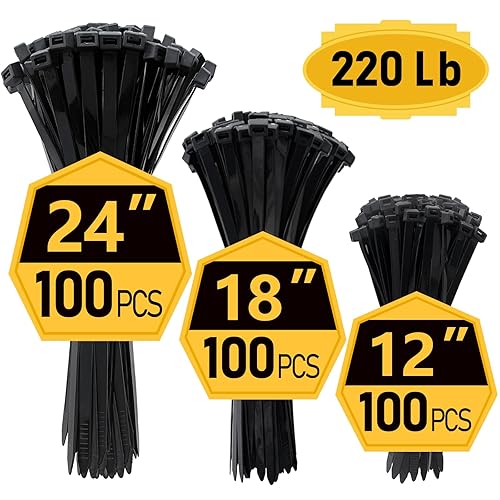 Zip Ties, Zip Ties Heavy Duty, Assorted Sizes (12"+18"+24")-300 Pack,