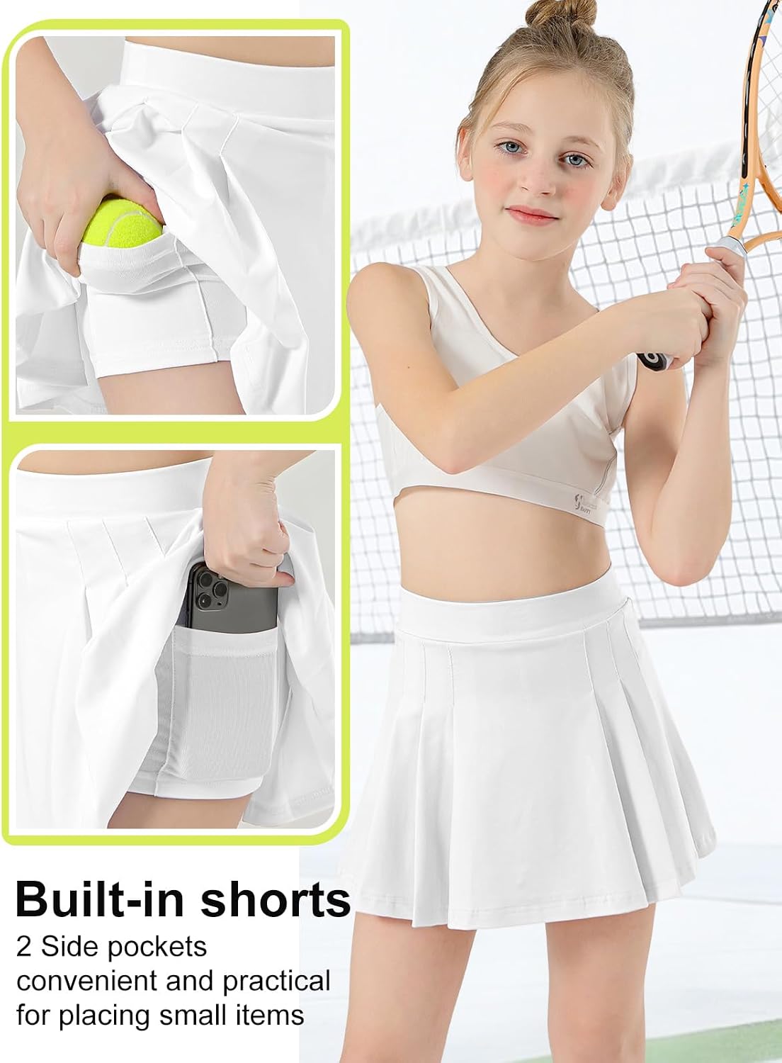 Tennis Skirt Girls Pleated Golf Skirt with Shorts Pockets Toddler Kids Athletic Skort 4-15 Years