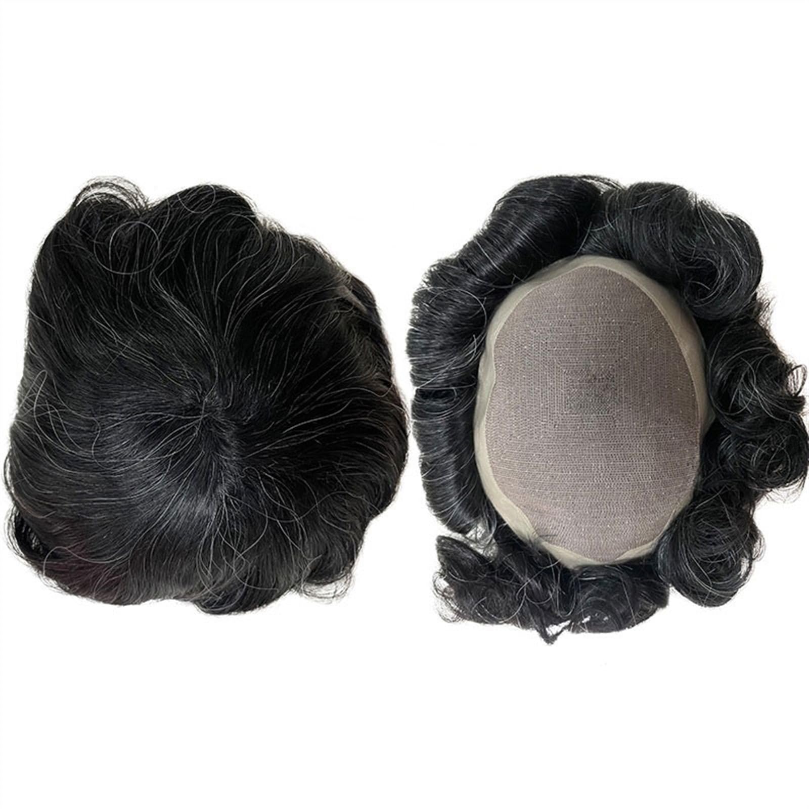 Tupet dla mężczyzn, proteza z siwymi włosami, peruka z naturalnych włosów, 100% indyjska peruka Remy, męski system tupetów, naturalnie wyglądające treski (1B05)